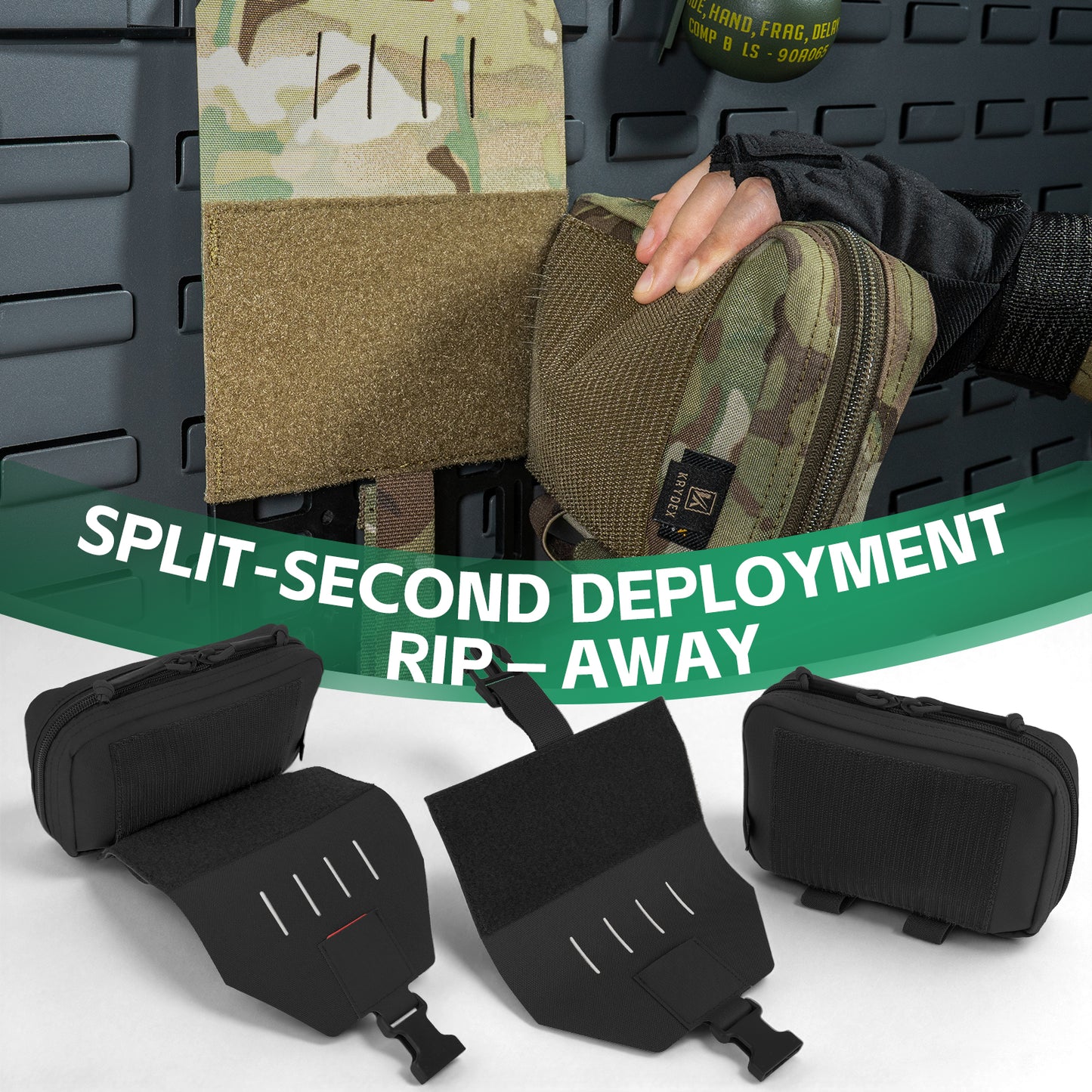 Krydex Tactical Rapid IFAK Pouch – Quick Release Tear-Off Medical Organizer MOLLE/Belt Mountable Trauma Kit 180° Flat Opening with Tourniquet & Shears Holder 500D Cordura