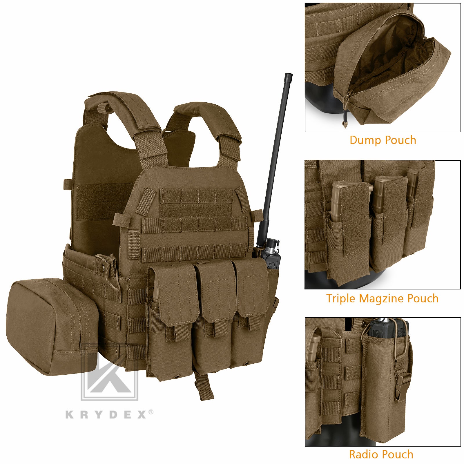 KRYDEX LBT-6094A Plate Carrier Combat Vest With Triple Magazine 