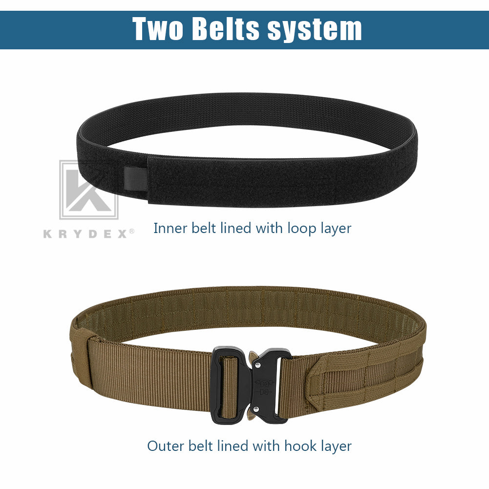 KRYDEX Quick Release 1.5"-1.75" Heavy Duty Metal Buckle Molle Rigger Outer & Inner Belt Airsoft Battle Tactical Outdoor Adjustable Waistband