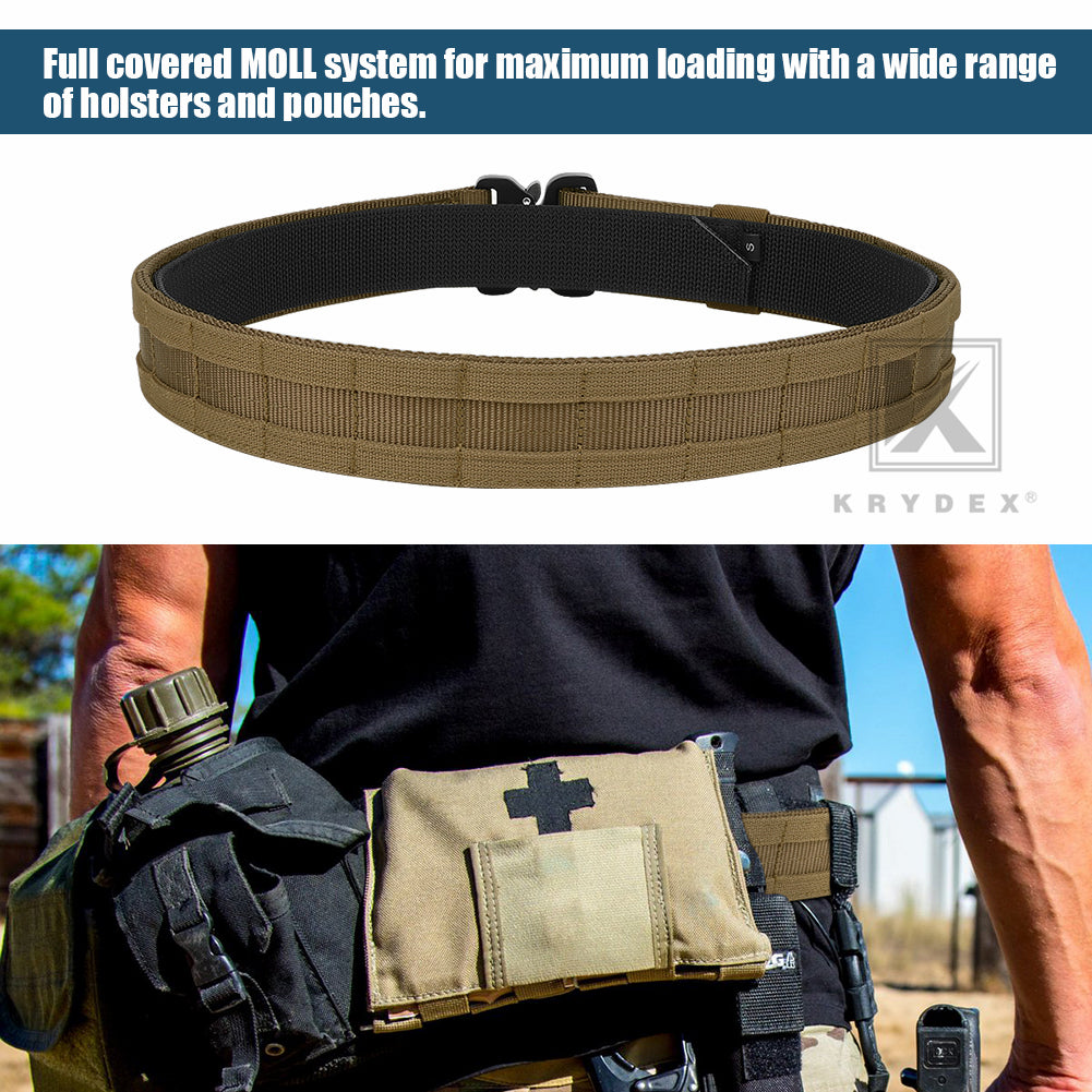 KRYDEX Quick Release 1.5"-1.75" Heavy Duty Metal Buckle Molle Rigger Outer & Inner Belt Airsoft Battle Tactical Outdoor Adjustable Waistband