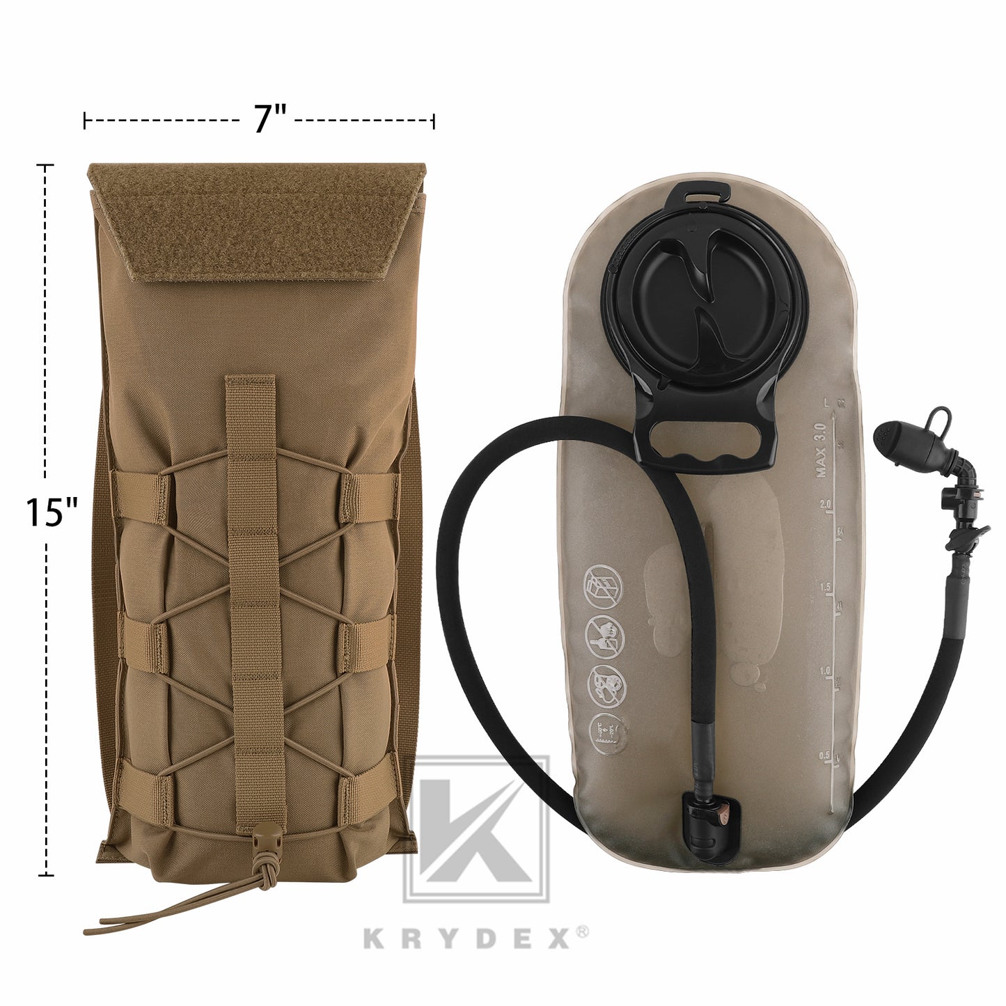 Krydex Tactical MOLLE Hydration Pack 100 oz Carrier 3L Water Bladder Pouch Modular Pack Bag