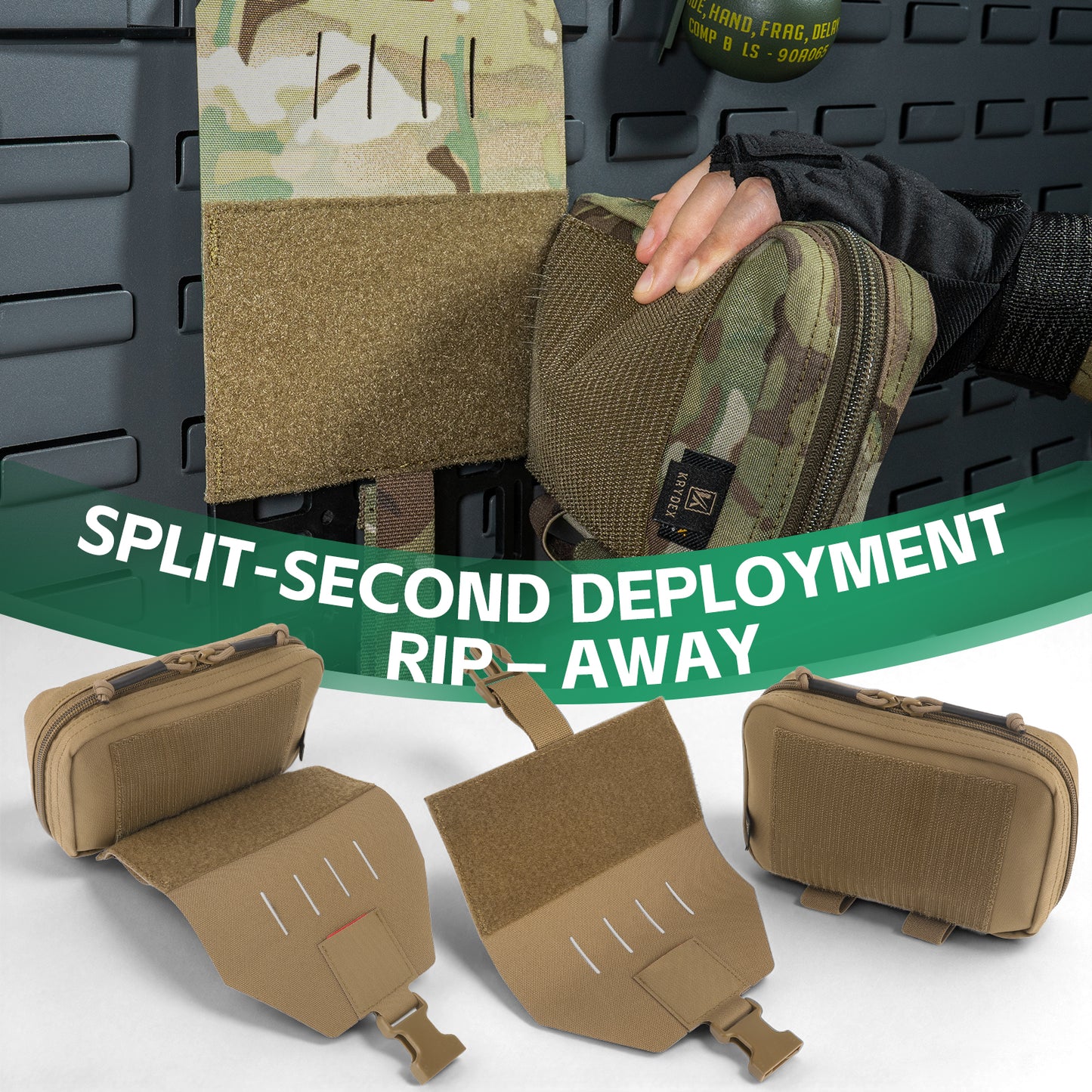 Krydex Tactical Rapid IFAK Pouch – Quick Release Tear-Off Medical Organizer MOLLE/Belt Mountable Trauma Kit 180° Flat Opening with Tourniquet & Shears Holder 500D Cordura