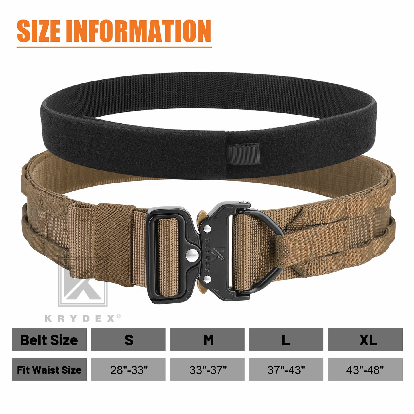 KRYDEX 1.75”& 1.5” Tactical Quick Release MOLLE D-Ring Belt Rigger Duty Gun Belt Outer & Inner Hunting Shooting Belt
