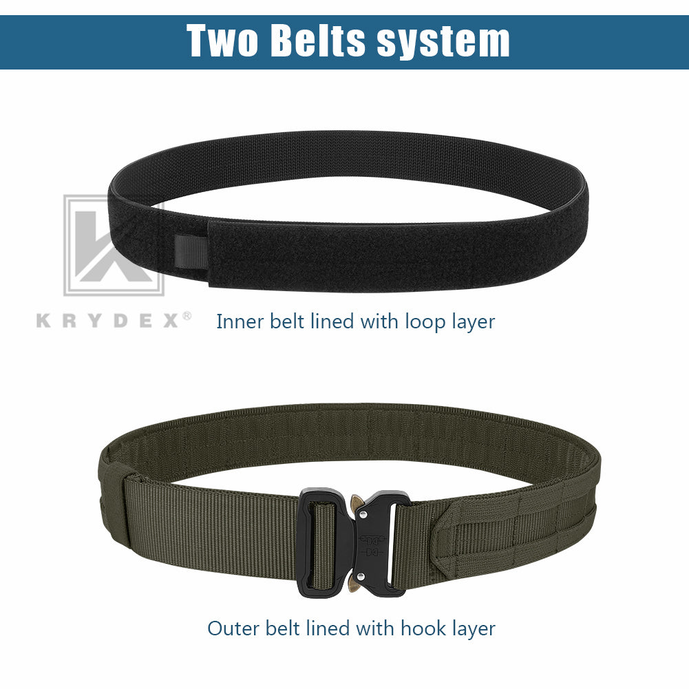 KRYDEX Quick Release 1.5"-1.75" Heavy Duty Metal Buckle Molle Rigger Outer & Inner Belt Airsoft Battle Tactical Outdoor Adjustable Waistband