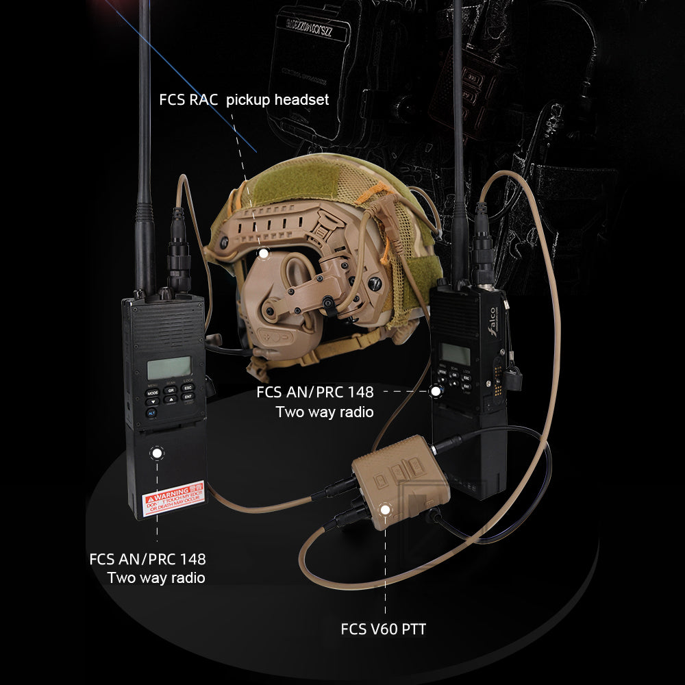 KRYDEX FCS V60 PTT Tactical Transmitter Receiver Connector AMP Comtac III HeadSet