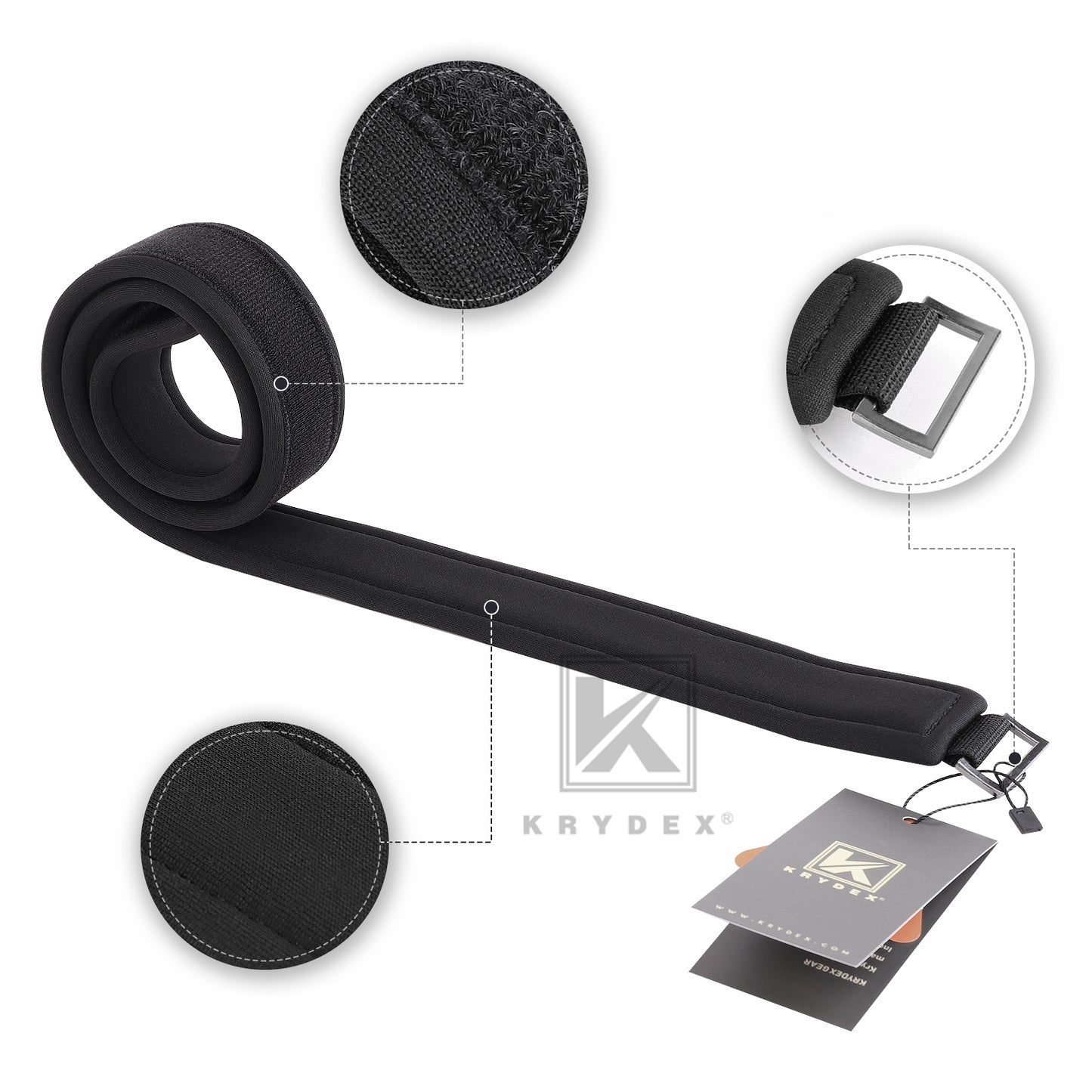 Krydex 1.5” Padded Inner Belt Black Loop Lined Belt Comfortable Inner Duty Battle Shooting Belt