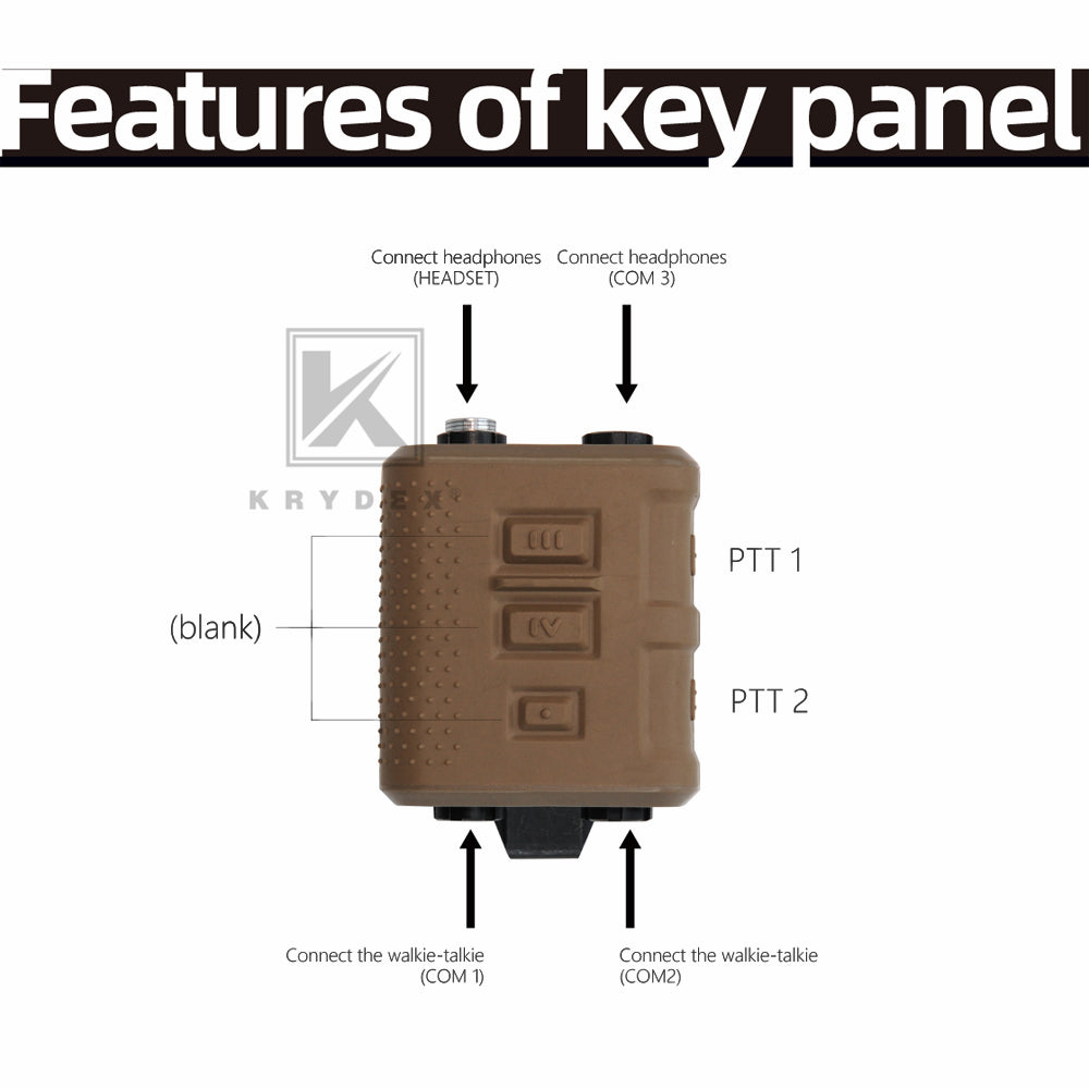 KRYDEX FCS V60 PTT Tactical Transmitter Receiver Connector AMP Comtac III HeadSet