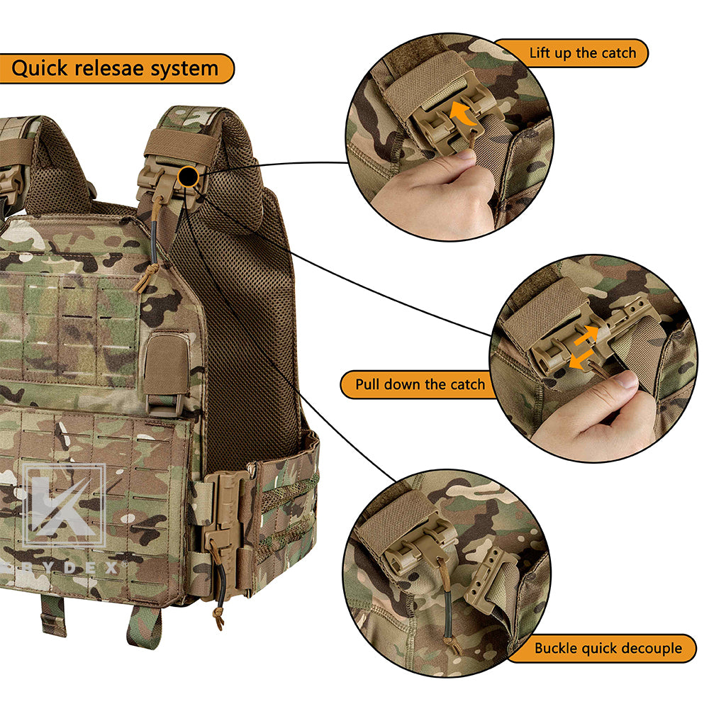 Krydex Tactical Vest Plate Carrier Laser Cut MOLLE Quick Release