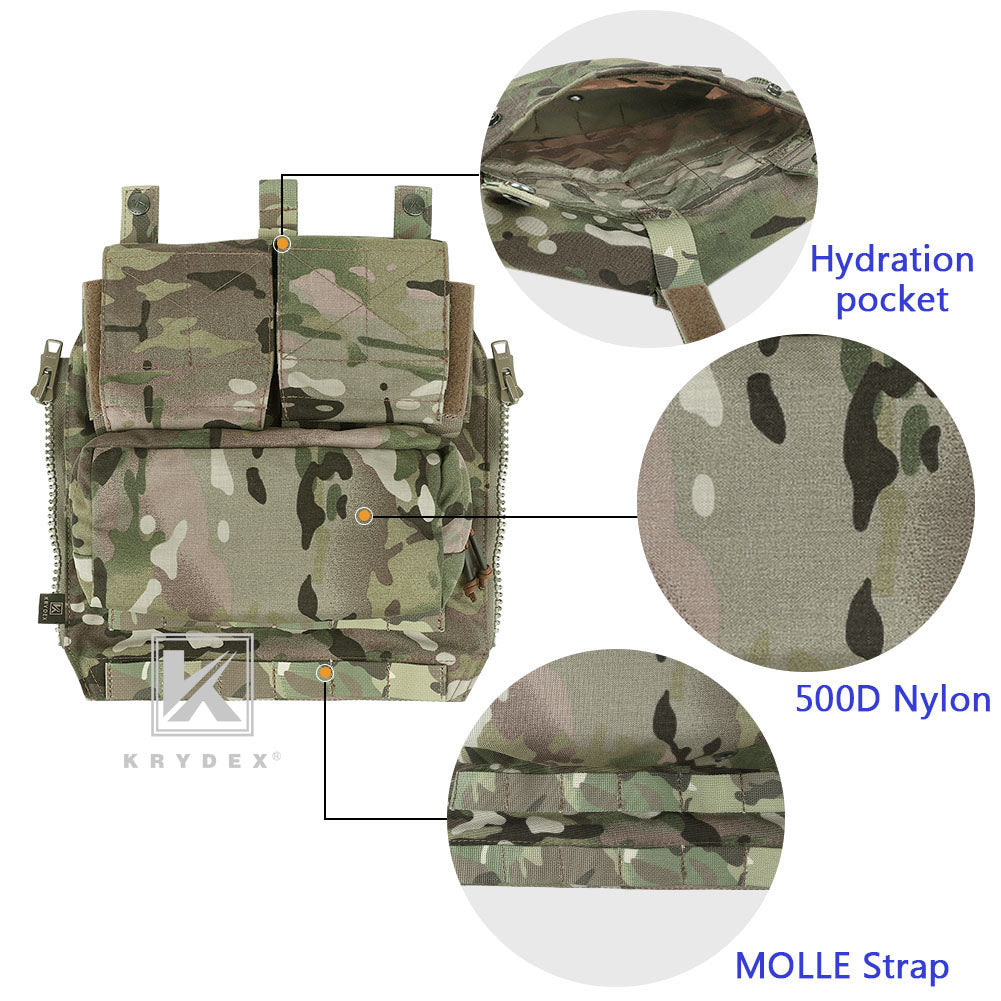 KRYDEX Quick Zip-ON Panel Hydration Pack Platebag Tactical Pouch for JPC 2.0 AVS CAC CPC NCPC Plate Carrier Vest