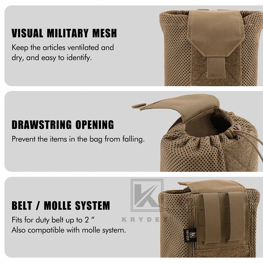 Krydex Tactical Mesh Dump Pouch MOLLE / Belt Drop Pouches Foldable Magazine Pouches Mag Tool Utility Mesh Pack Waistbag