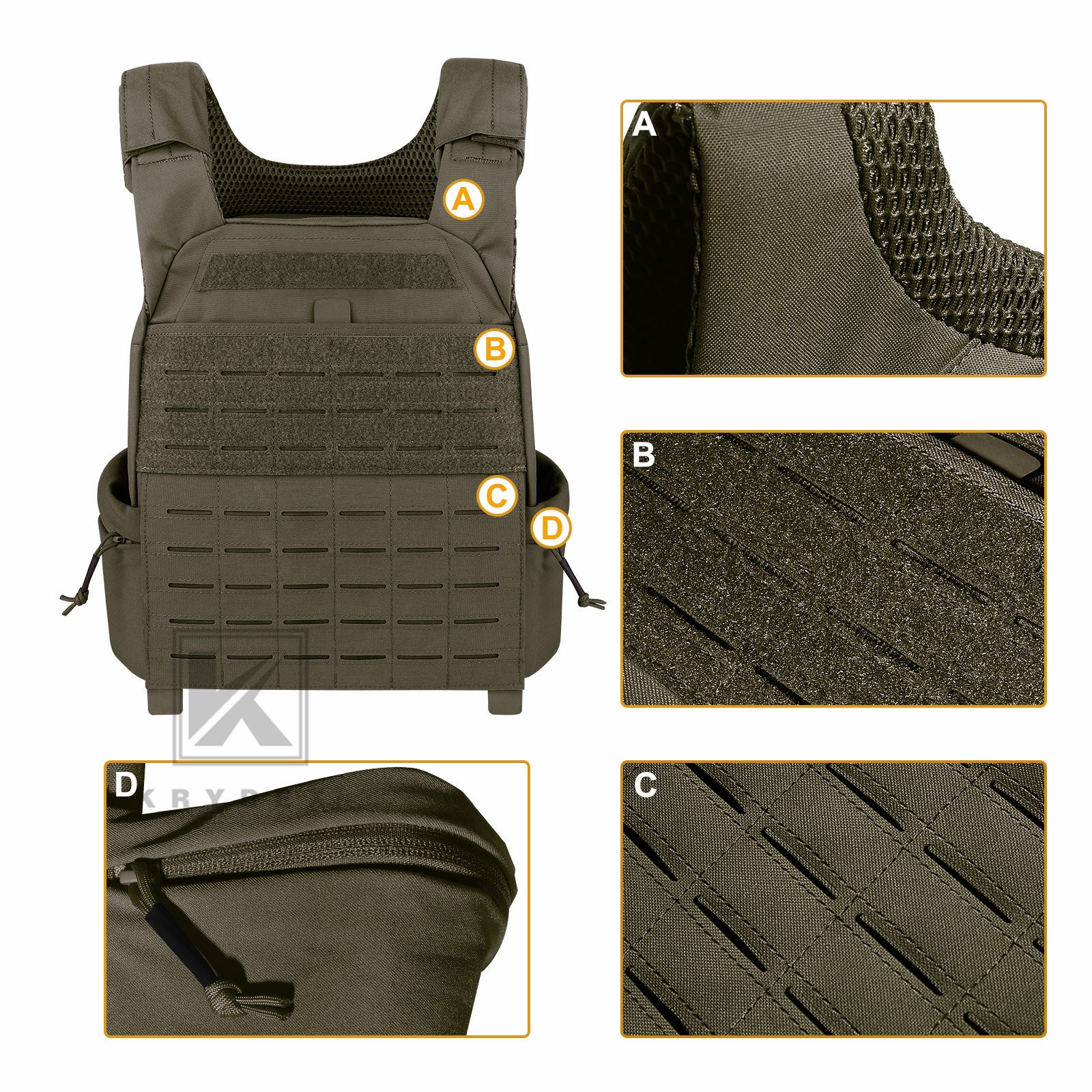 KRYDEX LAVC Plate Carrier Tactical Vest Quick Release Buckle & Laser  Cut MOLLE Panel Hunting Airsoft Military Accessories, Tactical Glide