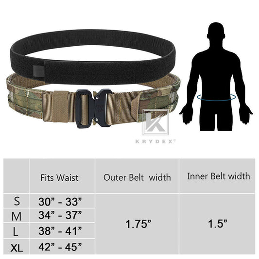 KRYDEX Quick Release 1.5"-1.75" Heavy Duty Metal Buckle Molle Rigger Outer & Inner Belt Airsoft Battle Tactical Outdoor Adjustable Waistband